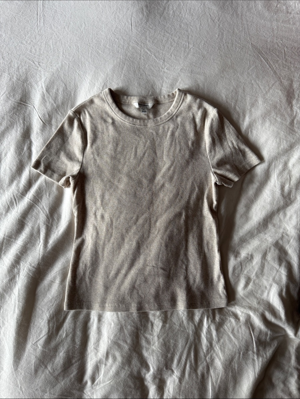 Banana Republic Short Sleeve Ribbed Tee in Light Beige